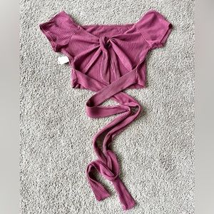 Pink/Purple Ribbed Crop Top Tied Back